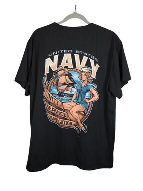 CHICYEA US Navy Graphic T Shirt Mens XL Sailor Pinup Nautical Military Black Tee